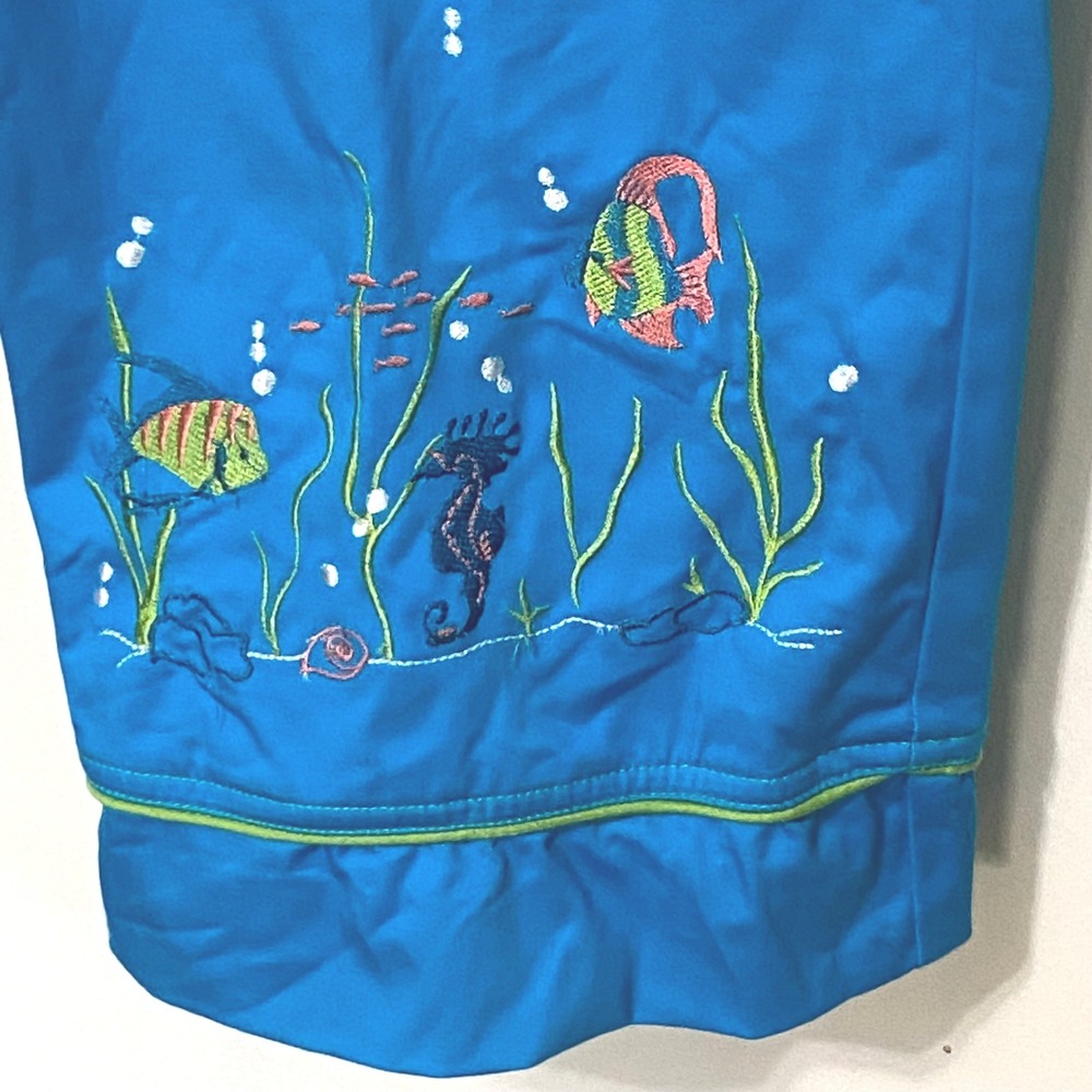 Tropical Coastal Pull On Womens Pants Size 14 Blue Embroidered Fish Cruisewear - Picture 2 of 7